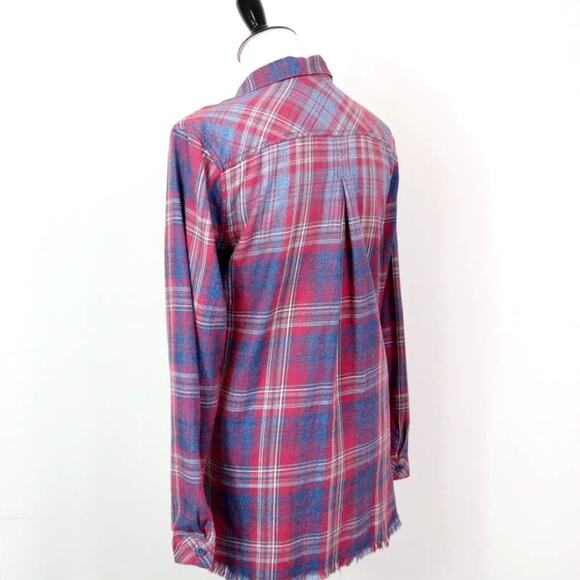 Anthropologie Size S Classic Button Up Shirt Flannel Plaid Red Blue - Picture 3 of 10